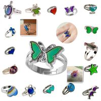 Wholesale mood ring star moon butterfly blue eyes adjustable large oval change color rings