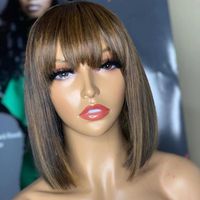 Wholesale Lace Wigs Highlights Strawberry Blonde Transprent Frontal Human Hair With Bangs Remy Bob Straight Fringe Wig Prepluck