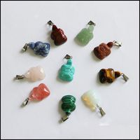 Wholesale Charms Jewelry Findings Components Fubaoying Carved Gemstones Animals Turtle Pendant Crystal Rose Quartzite Necklace For Making Drop Deliv