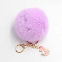 Wholesale Cute Pink Cat chain Fake Fur Ball Chain Fluffy Pompon ring Bag Charms Key Ring Llaveros Chaveiros S336
