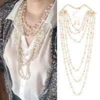 Wholesale Multi layer Pearl Necklaces Sweaters Chain Multilayer Strand Chain Faux Pearls Flapper Beads Cluster Long Choker Necklace