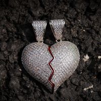 Wholesale Pendant Necklaces Red Oil Broken Heart Necklace Iced Qut Chain Silver Color Cubic Zircon Hip Hop Men s Women Jewelry Gift Party