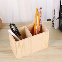 Wholesale Two Compartments Wooden Container Pen Holder Office Organizer Unfinished Color Case Pot For Home DIY Graffiti
