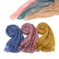 Wholesale Scarves Fashion Lace Cotton Scarf Plain Hijab Beading Glitter Shawl Women Pearl Headband Female Wraps Head Bandana Muslim Turban