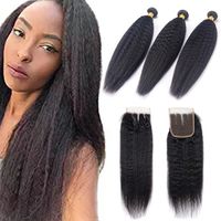 Wholesale Indian Raw Virgin Extensions Kinky Straight Bundles With X4 Lace Closure Baby Hair Pieces Natural Color inch