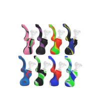 Wholesale 5 inches Silicone Bong with glass bowl Hookahs gourd mini water pipe multicolors Portable dab rig