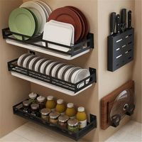 Wholesale Kitchen Organizer And Storage Bowl Plate Knife Storage Black Dish Drain Rack Corner Shelf X0715