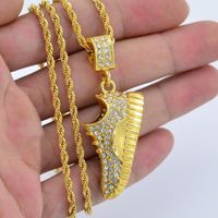 Wholesale Chains Hip Hop Creative Shoes Pendant Necklace Golden Rhinestone Stainless Steel Exquisite Gift Chain Men Women Fashion Jewelry