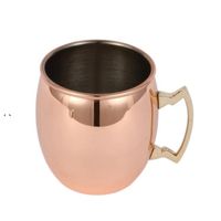 Wholesale NEWCopper Mug Stainless Steel Beer Cup Moscow Mule Mug Rose Gold Hammered Copper Plated Drinkware ml EWF7929