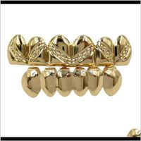 Wholesale 18K Gold Plated Environmental Copper Teeth Braces Hip Hop Grillz Dental Mouth Fang Grills Up Bottom Tooth Cap Cosplay Party Rapper Pyu Vmdk8