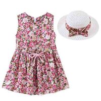 Wholesale Fashion Flora Printed Sleeveless Dresses Hat Suit Summer Kids Girls Dress Baby Princess Skirt Sun Hat Children s Outdoor Party Casual Clothes G501VWU