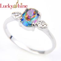 Wholesale Wedding Rings Luckyshien Novel Unique Shine Mystic Lab created Oval Rainbow Blue Russia Holiday Gift Australia Lovers