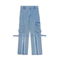 Wholesale Men s Overalls Big Pocket Zipper Jeans Fashion High Street Streight Leg Denim Pants Retro Loose Casual Trousers HY86238