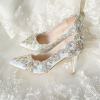 Wholesale Spring autumn dream sequined women high heeled shoes with shallow pointed colorful rhinestones fashion bridal shoes