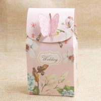 Wholesale Gift Wrap Flower Print Butterfly Lock Wedding Favor Box Paper Package With Handle Animals Candy Favors Bag