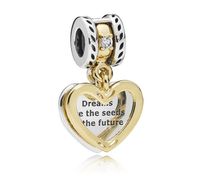 Wholesale 20pcs Silver Charm Bead Gold Plated Double Heart Crystal Dangle Charms European Beads Fit Pandora Sterling Silver Bracelet Charms Jewelry DIY Making Women