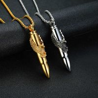 Wholesale Punk Mens Eagle Scorpion On Bullet Pendant L Gold Stainless Steel Pendants Chain Necklace for Men Hip Hop Jewelry Gift