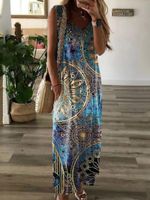 Wholesale Casual Dresses Factory Price Ladies Women s High Quality V neck Printed Sleeveless Long Dress