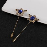 Wholesale Pins Brooches Fashion Men Lapel Pin Suit Boutonniere Button Blue Rhinestone Broches Tiara Eagle Crown Hijab Women Long Stick Broch Jewelry