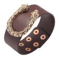 Wholesale 2021 Fashion Women s Wide Leather Bracelet Personality Leopard Head U shaped Alloy Simple Bracelet Animal