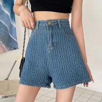 Wholesale Women s Shorts Casual High Waist Straight Jeans Summer Pockets Loose Female Dark Blue Denim Ladies Street Knitted Bottoms