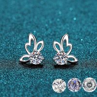 Wholesale Stud K White Gold Plated EX Cut Total Ct Nine Heart One Flower Diamond Test Past D Color Moissanite Butterfly Earrings