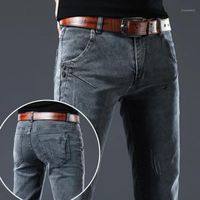 Wholesale Men s Jeans Brand Clothing Men Grey Elasticity Slim Skinny Business Casual Classic Edition Type Comfortable Male Denim Pants