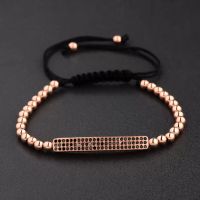 Wholesale Bileklik Classic Luxury CZ Black Zircon Long Tubes MM Copper Beads Macrame Men Adjustable Bracelets Bangles For Women Jewelry