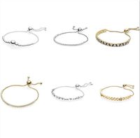 Wholesale 925 Sterling Silver pandora String Of Beads Sliding Adjust Bracelet Bangle Fit Women Bead Charm Diy Fashion Jewelry
