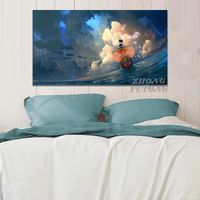 Wholesale Paintings One Piece Thousand Ship Anime Poster Framed Wooden Frame Canvas Wall Art Decoration Prints Dorm Home Bedroom Decor Painting