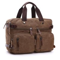 Wholesale Briefcases Men Canvas Bag Leather Briefcase Travel Suitcase Messenger Shoulder Tote Back Handbag Large Casual Business Laptop Pocket