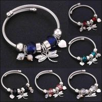 Wholesale Charm Bracelets Jewelry Dragonfly Love Trendy Elastic Metal Beading Bracelet Colors Snake Chain Bangles Beaded Fit Drop Delivery Eyv5