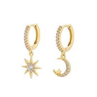 Wholesale Dangle Chandelier Cute Star Moon Earrings For Women Drop Asymmetric Earings CZ Crystal Classic Geometric Korean Jewelry Gift