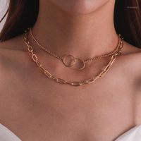 Wholesale Chains Minimalist Double Layered Gold Metal Necklace For Women Vintage Link Chain Statement Chokers Party Punk Jewelry