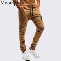 Wholesale Men s Pants Stylish Skinny Hip Hop Streetwear Joggers Men Pleated Patch Slim Long Pantalon Homme Trousers