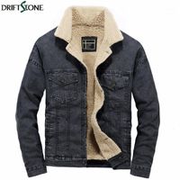 Wholesale Winter Parkas Coat Warm Thick Men Denim Jacket Casual Fur Collar Bomber Jeans Jacket Wool Liner Outwear1