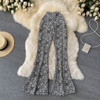 Wholesale Spring autumn new design women s elastic high waist zebra stripe snake skin leopard cool fashion flare long pants trousers ML