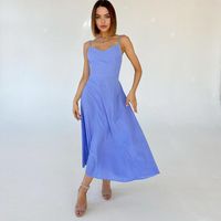 Wholesale Casual Dresses LEXIE ZHANG Summer Fashion Elegant Women s French Retro Open Back Lace Up High Waist V neck Strap Pleated Dress