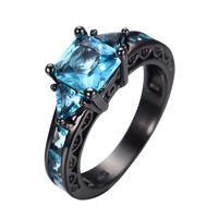 Wholesale Size Classical Jewelry Princess Cut Light Blue Wedding Ring kt Black Gold Filled Cz Women Vintage Engagement Rings Rb0071
