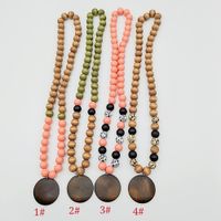 Wholesale Cross border Personalized Beaded Wooden Bead Necklace Fashion Multicolor Leopard Print Disc Pendant Sweater Chain