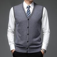 Wholesale Men s Tank Tops High Quality Autumn And Winter Wool Vest Middle aged V neck Knitted Cardigan Pure Cashmere Waistcoat Sweater