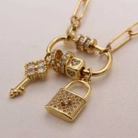 Wholesale Um Sun Women s Zircon Necklace Cute Design Mini Key Girl Lock Buckle Pendant Chain Fashion Gold piece Set