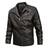 Wholesale Men s Jackets Men Winter Leather Jacket Biker Motorcycle Zipper Long Sleeve Coat Top Blouses Fashion Independent Station Size