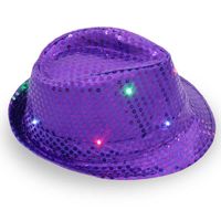 Wholesale Halloween Christmas Led Light Up Sequin Jazz Hat Adult Glitter Sequins Light Up Festival Party Dress Up Cap Q0805