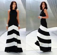 Wholesale Striped Long Dress Maxi Dress Sexy Halter Backless Off Shoulder Evening Party Dresses Black White Summer Fashion Women