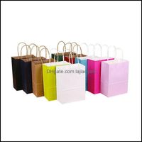 Wholesale Gift Wrap Event Party Supplies Festive Home Garden Kraft Paper Bag With Handle Small Packages Brown Christmas Wedding Packing Ba