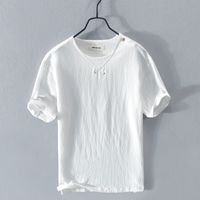Wholesale 2021 New Wrinkle Men s Short Sleeve Summer t Shirt Cotton and Linen Mixed White T shirt for Men Casual Fashion Tshirt Mens Chemise Camisa Ba