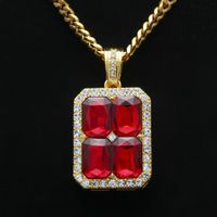 Wholesale Mens Four Red blue black green Square Ruby Pendant Necklace Gold Silver plated Chain mm inch Square Connected End to End Style Fashion J