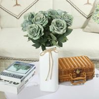Wholesale Single Faux Velvet Rose Long Stem and Green Leave Artificial Flowers Home Table Wedding Hotel Decoration Gift RRD12730