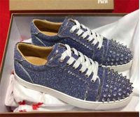 Wholesale Dress Shoes Vieira Spikes Sneakers Flat Studded Purple Silver Glitter Leather Low Top Juniors Red Bottom Sneaker Couple Outdoor Sports QGPD
